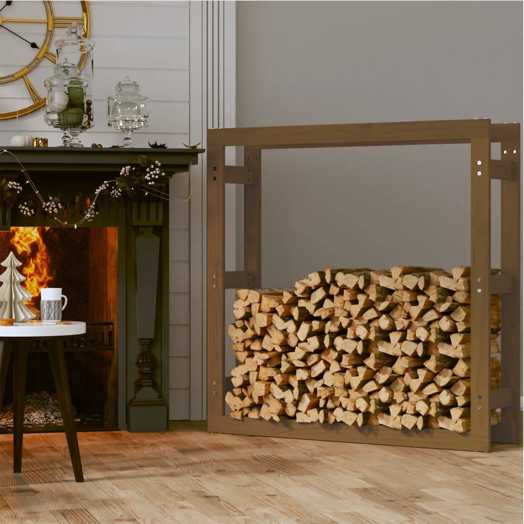 Porte-bûches intérieur Bois de Pin Massif Marron Miel Stockage grande taille 100x25x100 cm - ComfortXL Outdoor Living - Image 3