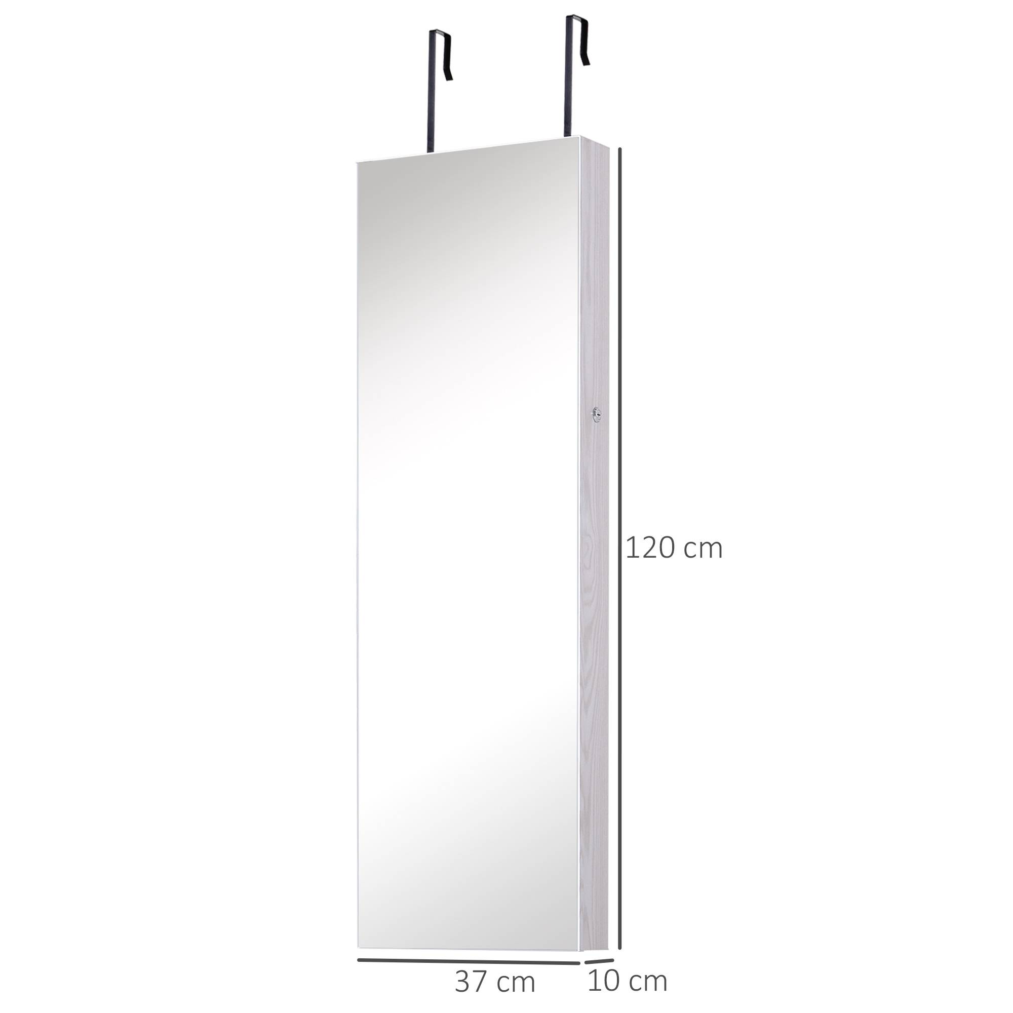 Sans Marque - Miroir à bijoux mural ou de porte avec éclairage LED, 5 étagères, 2 petits tiroirs, armoire à miroir avec serrure, 37 x 120 x 10 cm - Image 5