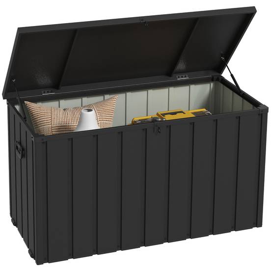 Coffre rangement métal extérieur jardin grande capacité 450L gris foncé roulettes - ComfortXL Outdoor Living - Image 1