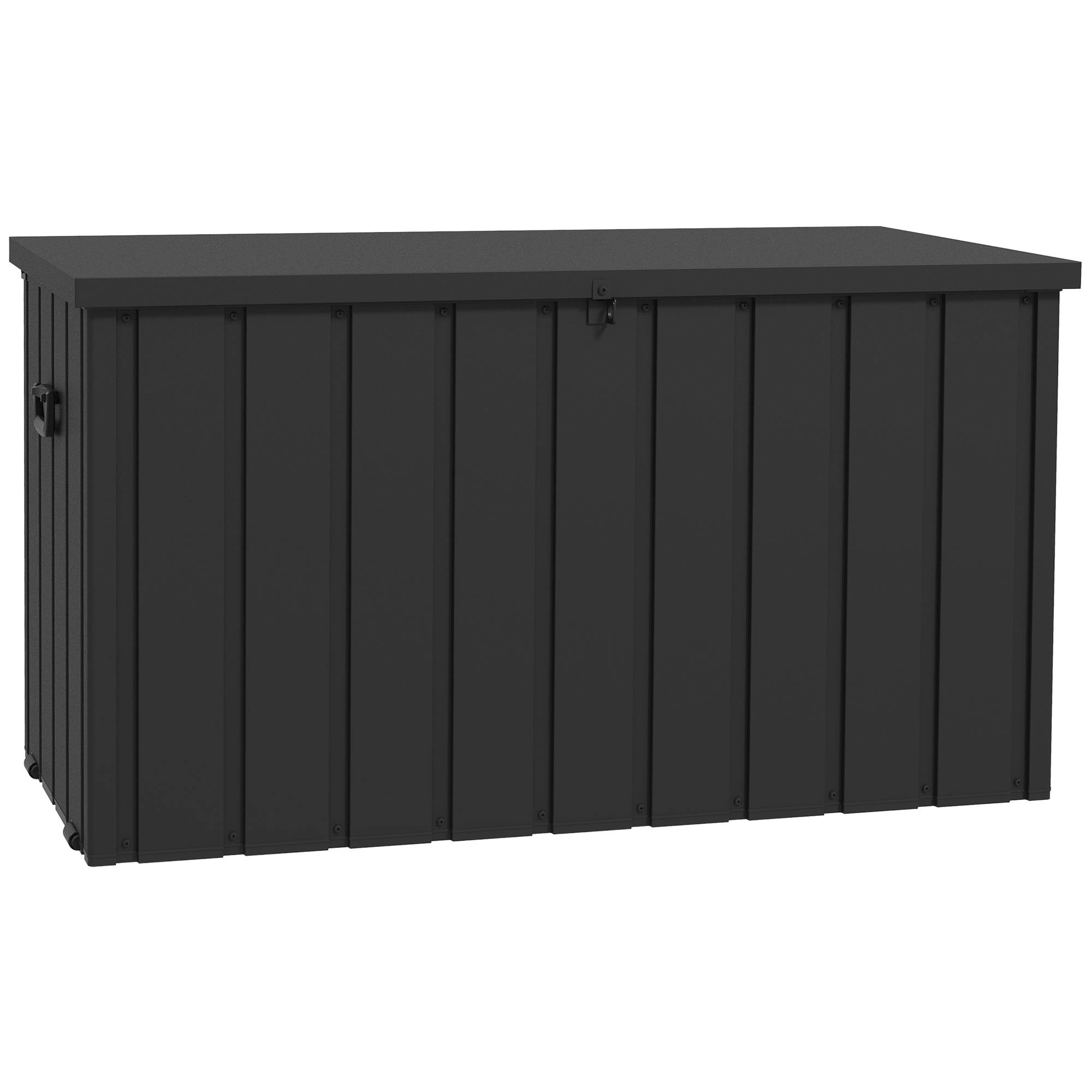 Coffre rangement métal extérieur jardin grande capacité 450L gris foncé roulettes - ComfortXL Outdoor Living - Image 2