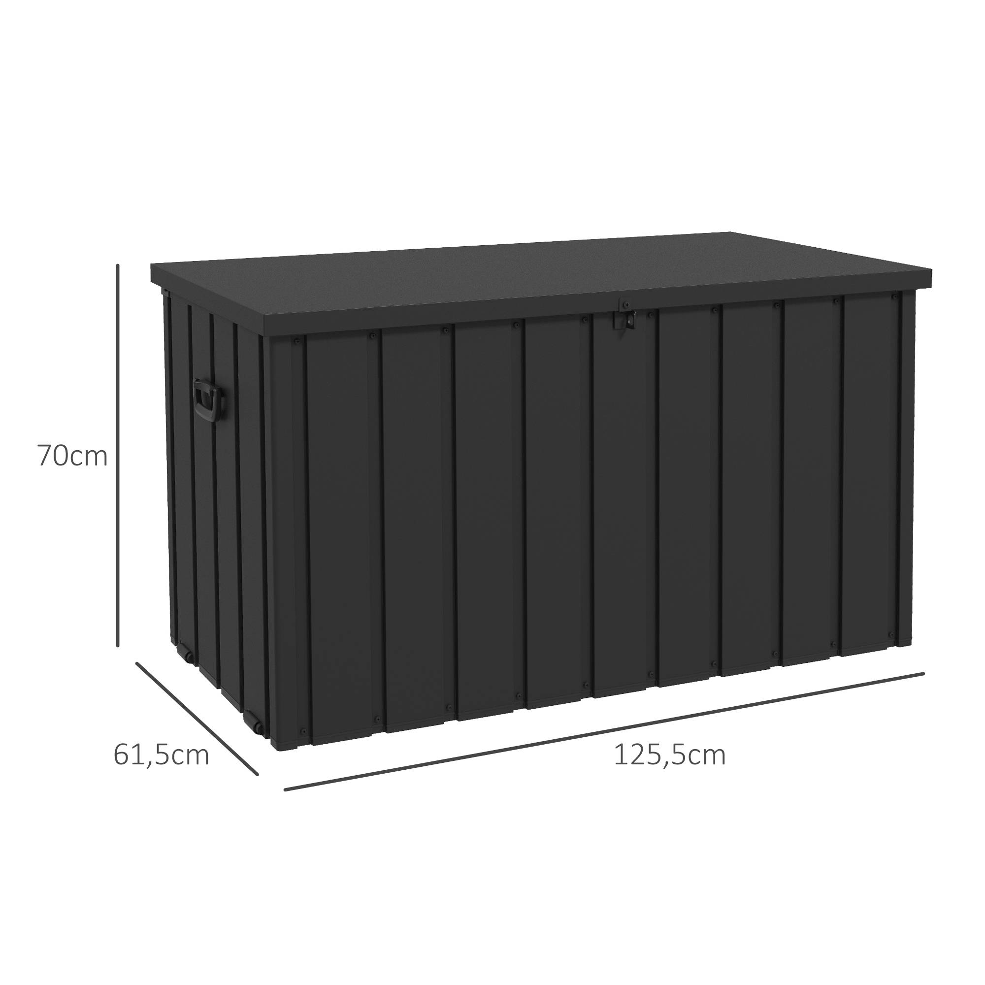 Coffre rangement métal extérieur jardin grande capacité 450L gris foncé roulettes - ComfortXL Outdoor Living - Image 5