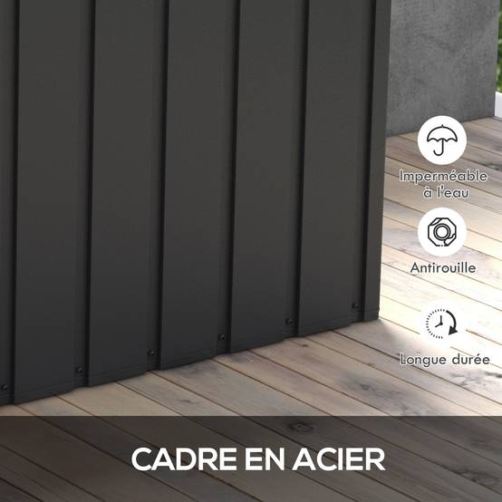 Coffre rangement métal extérieur jardin grande capacité 450L gris foncé roulettes - ComfortXL Outdoor Living - Image 7