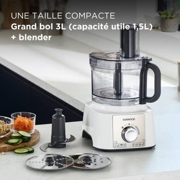 Robot  multifonction - KENWOOD - MultiPro Express FDP65.450WH - 1000 W - 3 L - 2 vitesses - Blender 1,5 L - Blanc - Image 2