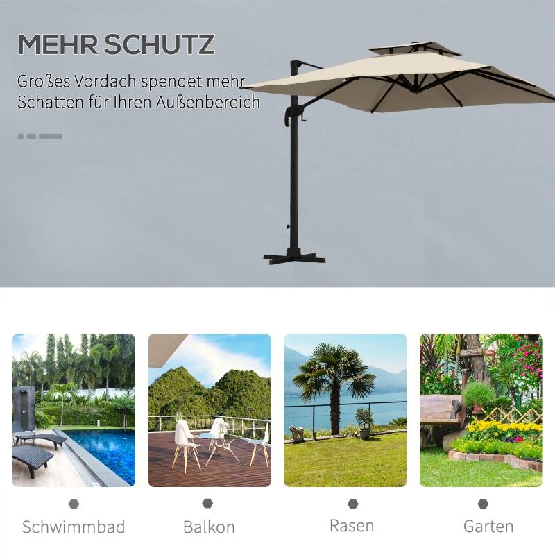 Parasol déporté polyester jardin terrasse rotatif inclinable 294x294cm kaki - ComfortXL Outdoor Living - Image 7