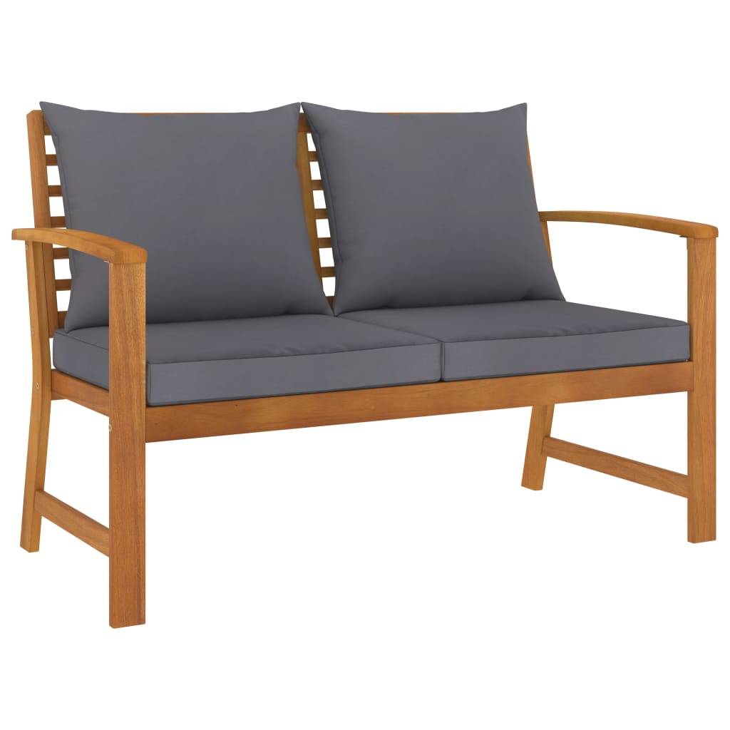 Banc de jardin - Banc d'extérieur - Banquette 120cm et coussin gris foncé Bois solide d'acacia-JU11481 - Image 1