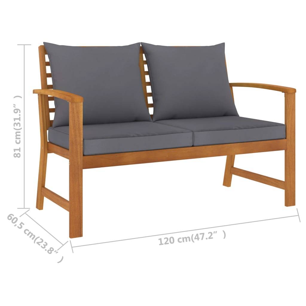 Banc de jardin - Banc d'extérieur - Banquette 120cm et coussin gris foncé Bois solide d'acacia-JU11481 - Image 6