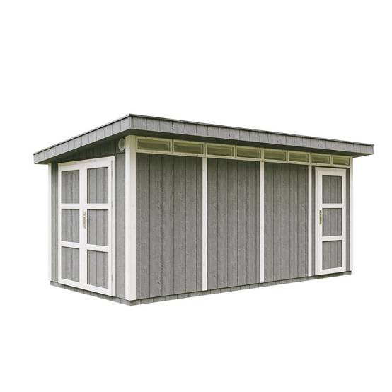 Timbela - Abri de Jardin Qualité Premium 8.52+2.95 m² - Kit tout compris avec sol, tuiles bitumineuses, set de peinture - Timbela M905C-CAVERN STEEL - Image 1