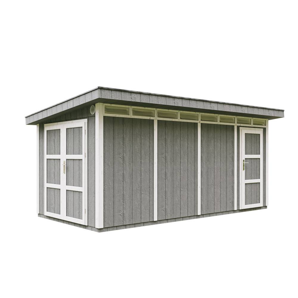 Timbela - Abri de Jardin Qualité Premium 8.52+2.95 m² - Kit tout compris avec sol, tuiles bitumineuses, set de peinture - Timbela M905C-CAVERN STEEL - Image 1
