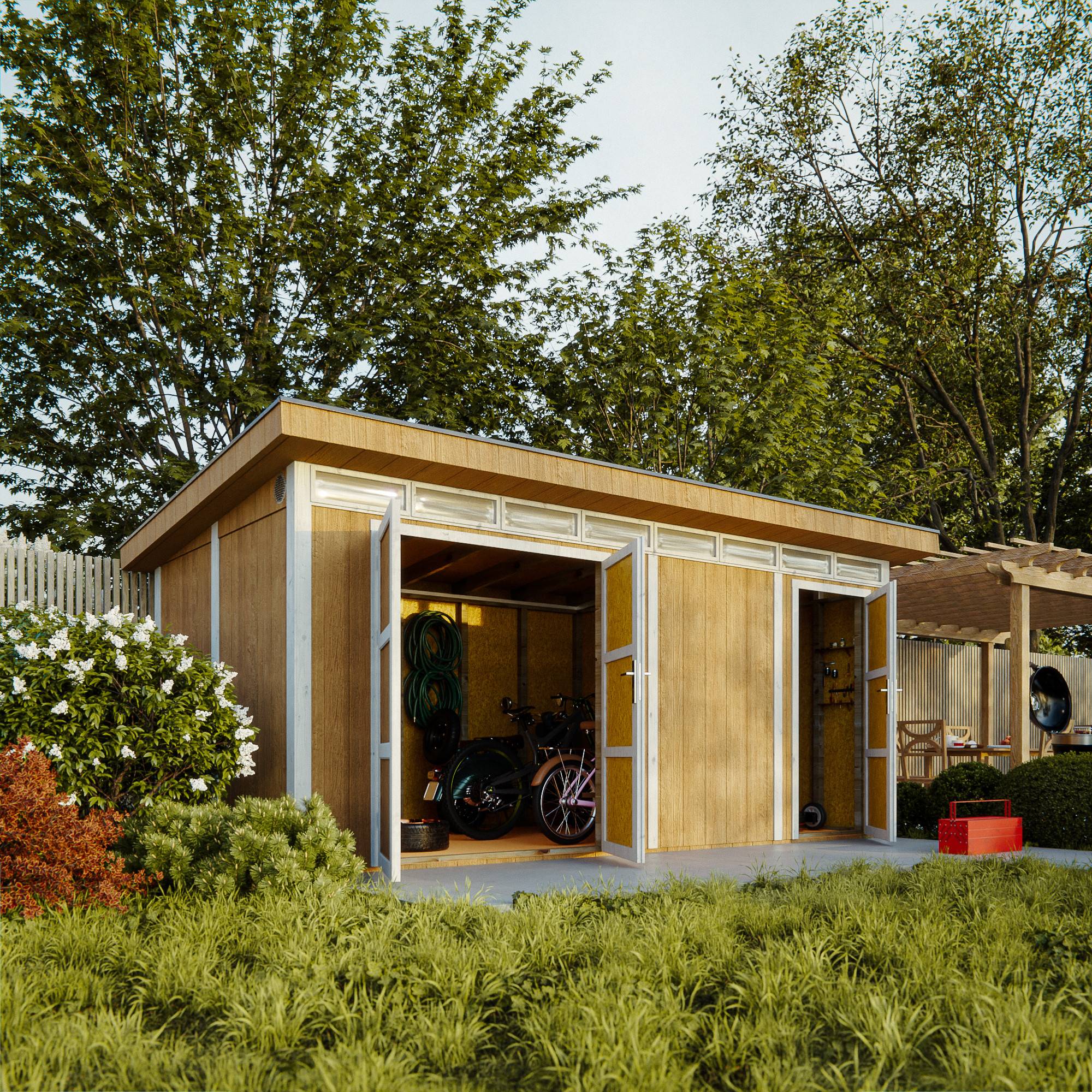 Timbela - Abri de Jardin Qualité Premium 8.52+2.95 m² - Kit tout compris avec sol, tuiles bitumineuses, set de peinture - Timbela M905C-CAVERN STEEL - Image 4
