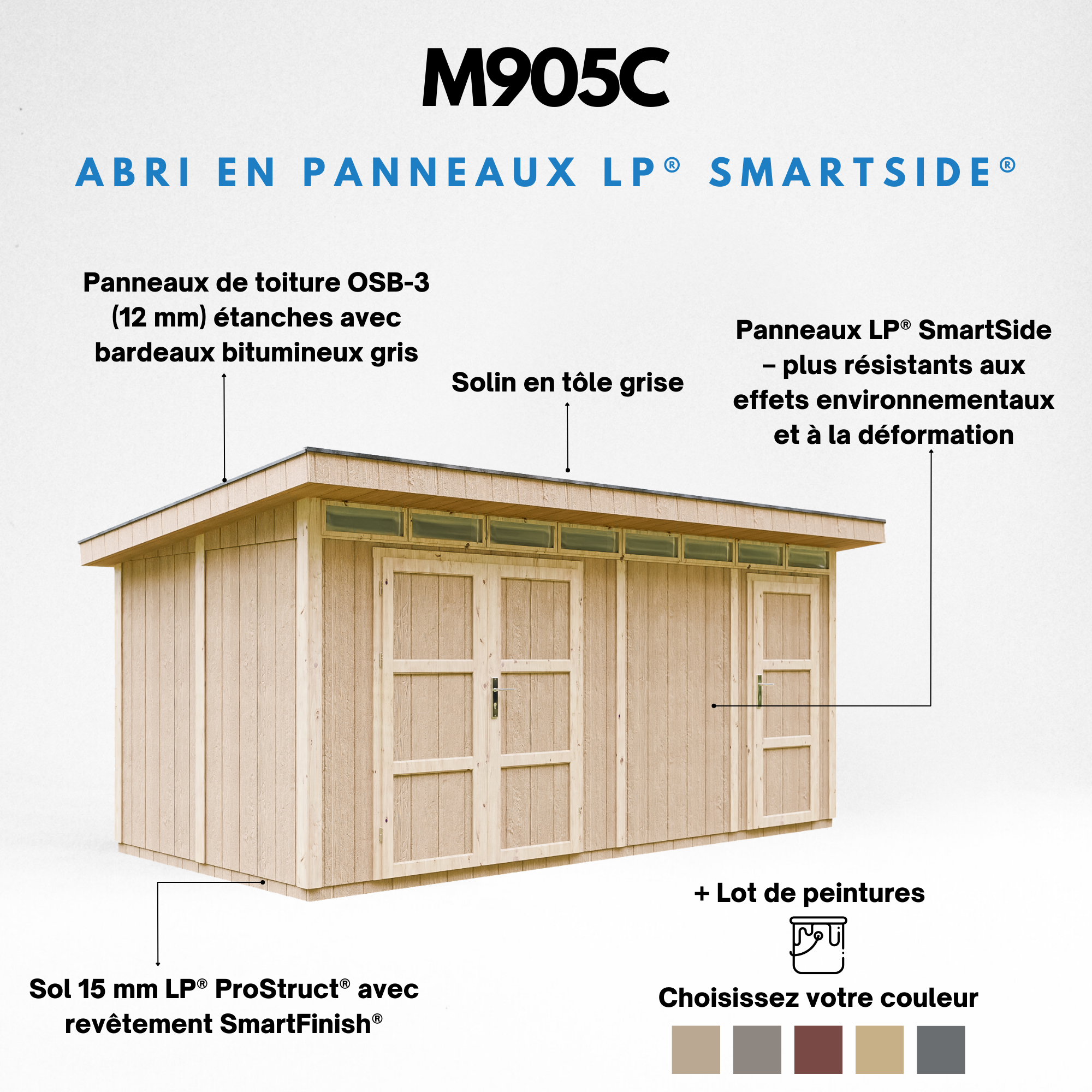 Timbela - Abri de Jardin Qualité Premium 8.52+2.95 m² - Kit tout compris avec sol, tuiles bitumineuses, set de peinture - Timbela M905C-CAVERN STEEL - Image 9