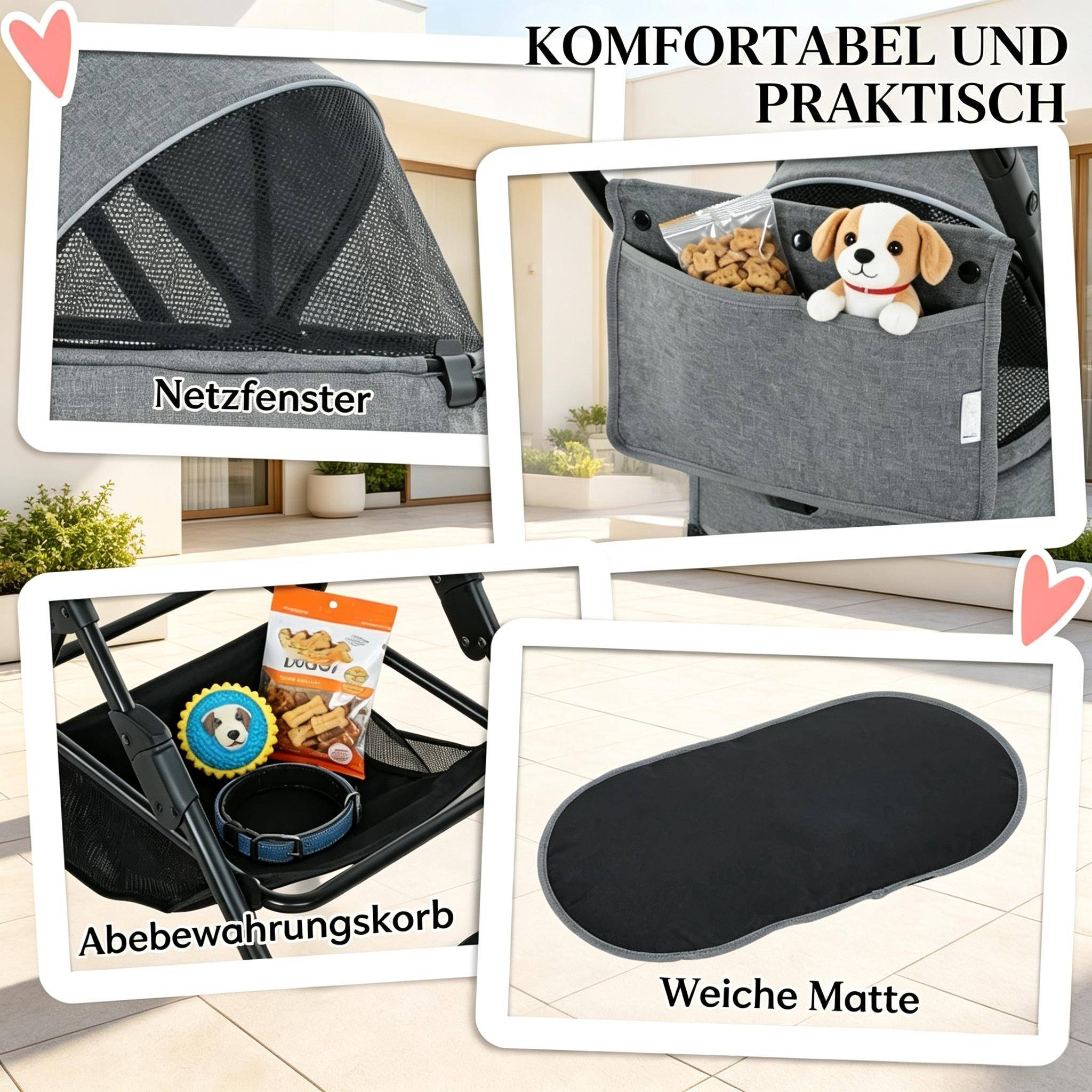 Poussette 3-en-1 pour chien, panier pliable et amovible, démontable - Image 3