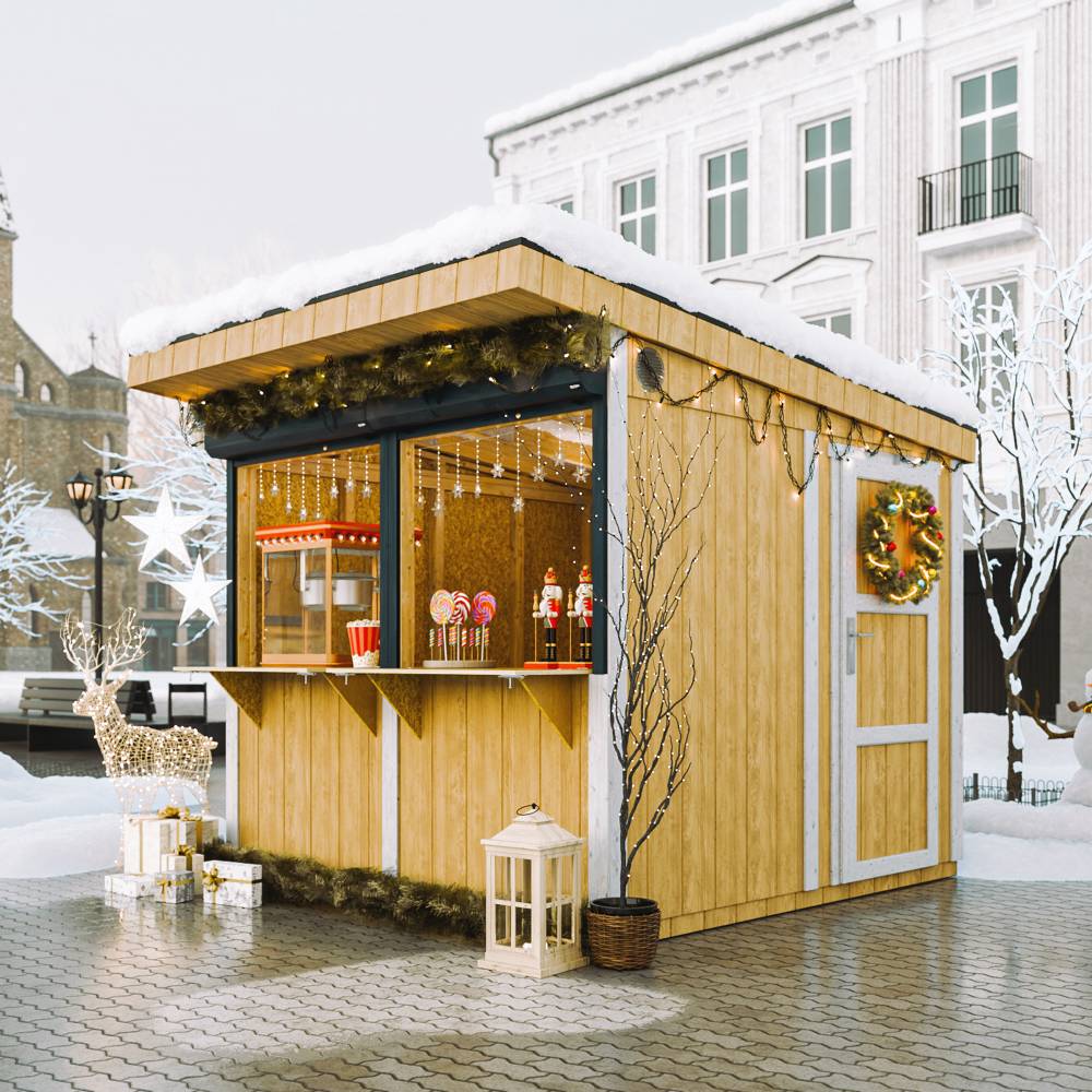 Timbela - Grand stand marché 5,9 m² / H240x248x305 cm avec comptoir - Bar jardin, kiosque extérieur - Timbela M950-HARVEST HONEY - Image 1