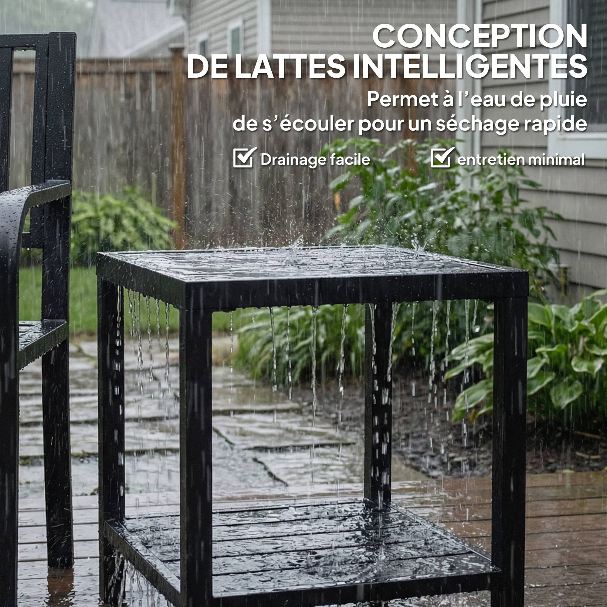 Table basse extérieure à 2 niveaux en métal, table de jardin carrée avec étagère de rangement, 45 x 45 x 54 cm, noir - Image 8
