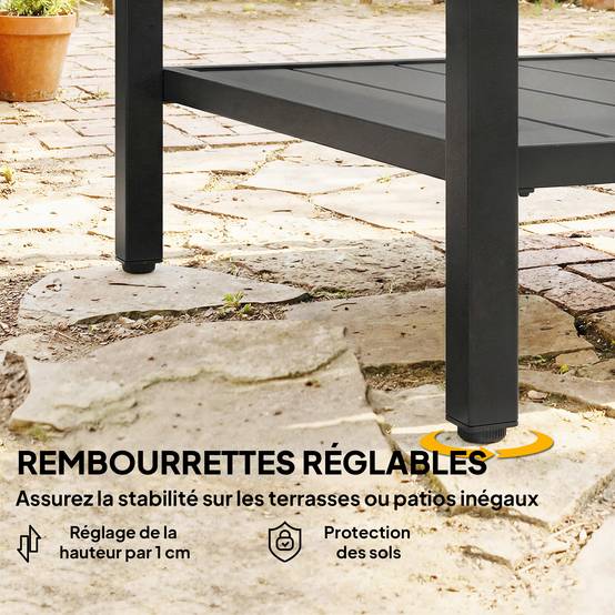 Table basse extérieure à 2 niveaux en métal, table de jardin carrée avec étagère de rangement, 45 x 45 x 54 cm, noir - Image 9