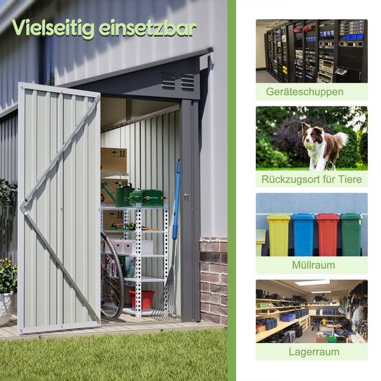 Abri de jardin adossé métal terrasse jardin rangement outils 242x124cm gris - ComfortXL Outdoor Living - Image 3
