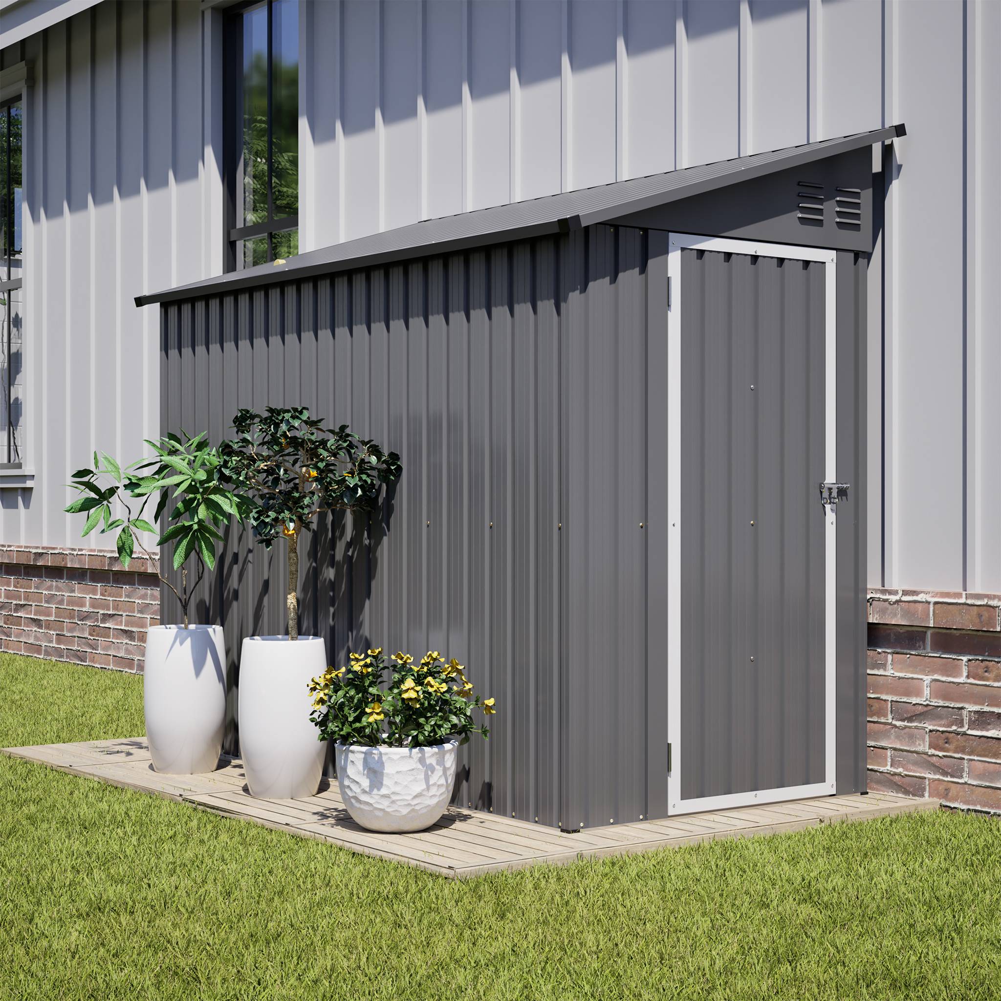 Abri de jardin adossé métal terrasse jardin rangement outils 242x124cm gris - ComfortXL Outdoor Living