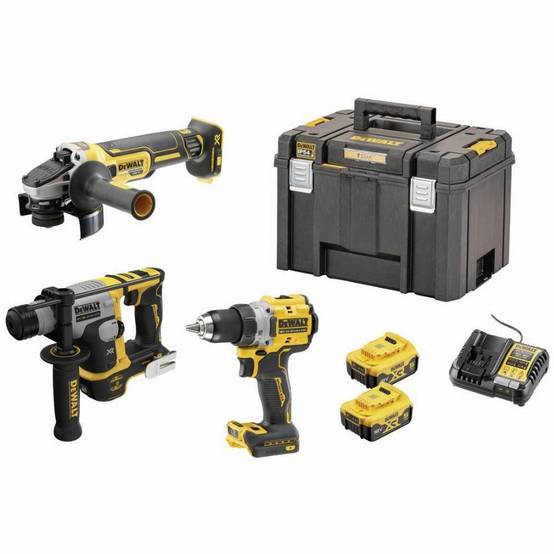 Kit 3 outils XR 18V 5Ah brushless DEWALT perceuse visseuse DCD800 + Perforateur SDS plus DCH172 + Meuleuse d'angle DCG405 - DCK355P2T-QW - Image 1
