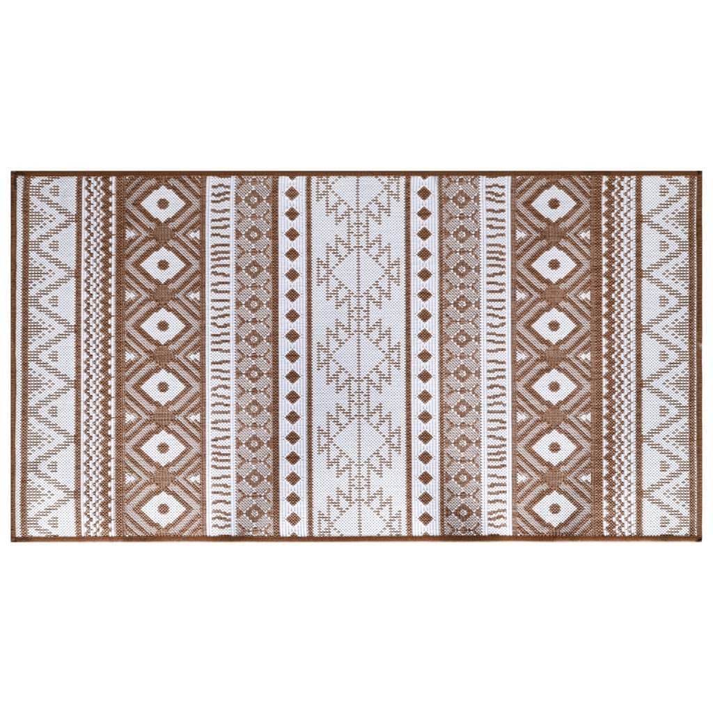 Tapis de Patio Lavable en Polypropylène Réversible Tissage Plat Marron et Blanc 80x150 cm – ComfortXL Outdoor Living - Image 2