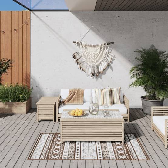 Tapis de Patio Lavable en Polypropylène Réversible Tissage Plat Marron et Blanc 80x150 cm – ComfortXL Outdoor Living - Image 1