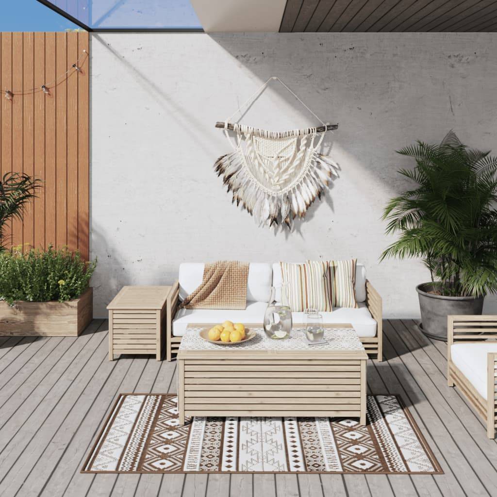 Tapis de Patio Lavable en Polypropylène Réversible Tissage Plat Marron et Blanc 80x150 cm – ComfortXL Outdoor Living - Image 1