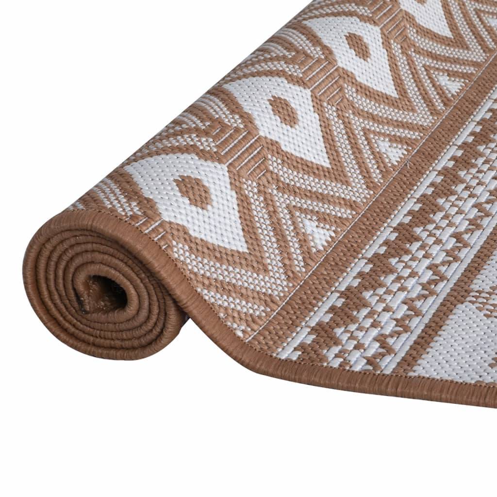 Tapis de Patio Lavable en Polypropylène Réversible Tissage Plat Marron et Blanc 80x150 cm – ComfortXL Outdoor Living - Image 5