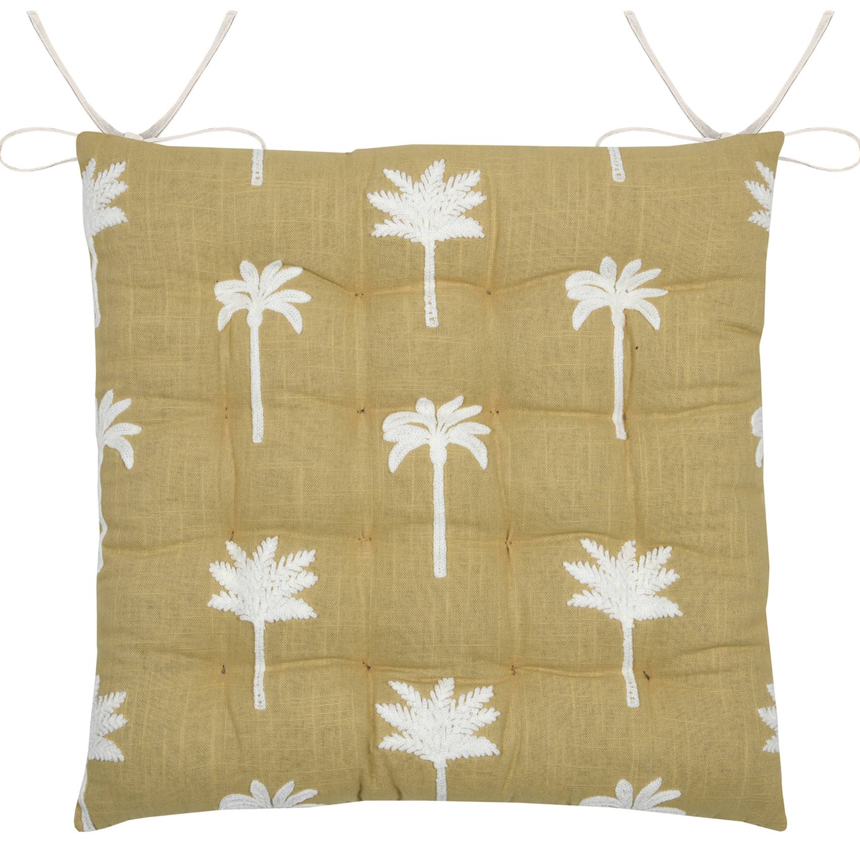 Lovely Casa - Galette de chaise brodée à motifs palmiers - LOVELY CASA - Coton - Jaune moutarde - Image 1