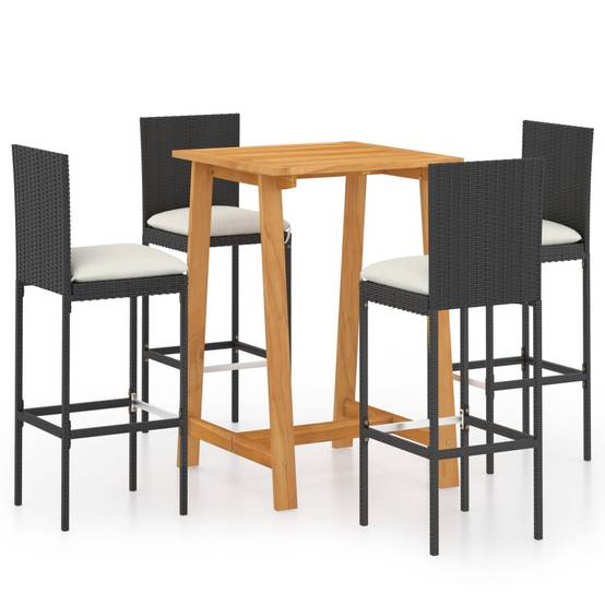 Ensemble de bar de jardin avec coussins 5 pièces noir - Image 1