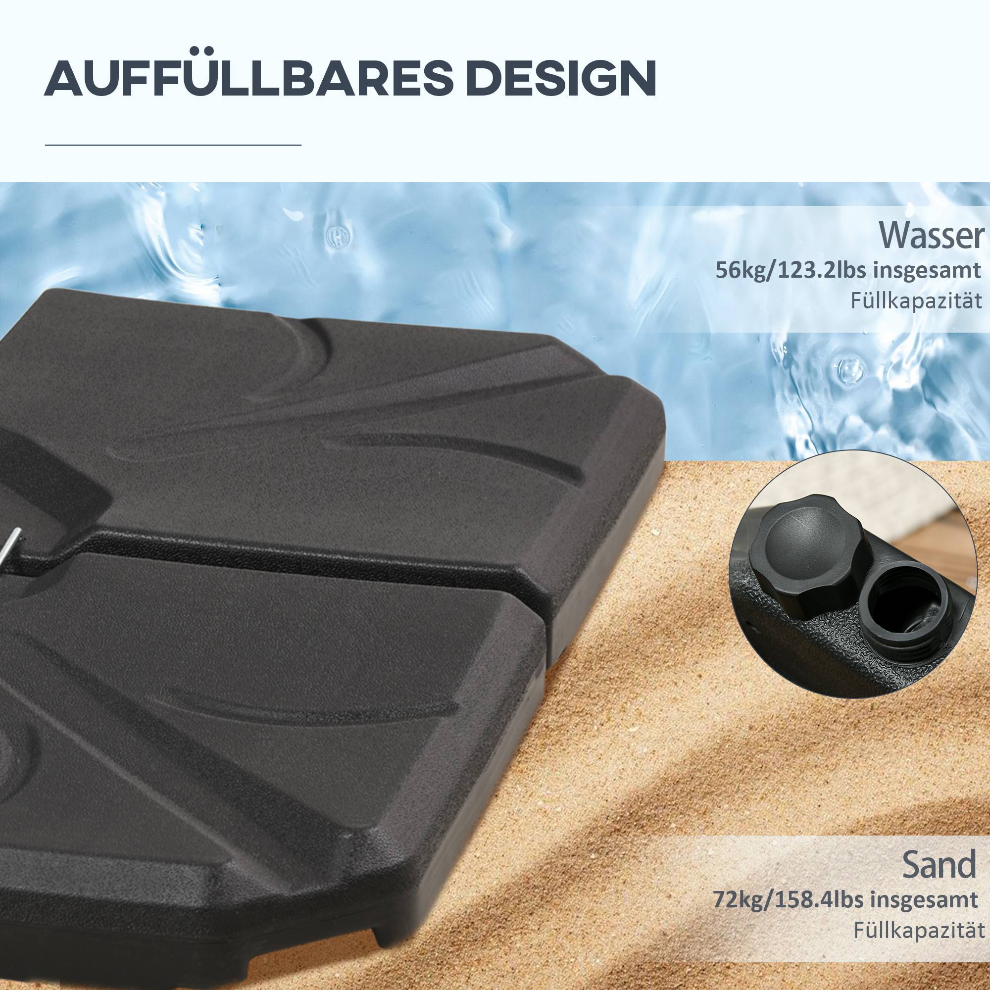 Dalles de lestage plastique pour parasol déporté à remplir eau sable 103cm noir - ComfortXL Outdoor Living - Image 7