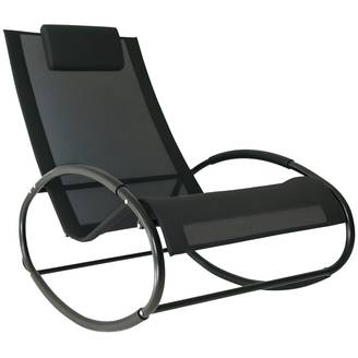 Chaise longue de jardin zéro gravité, rocking-chair avec coussin et tissu respirant, 105x62x88cm, noire