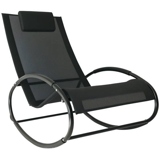 Chaise longue de jardin zéro gravité, rocking-chair avec coussin et tissu respirant, 105x62x88cm, noire - Image 1