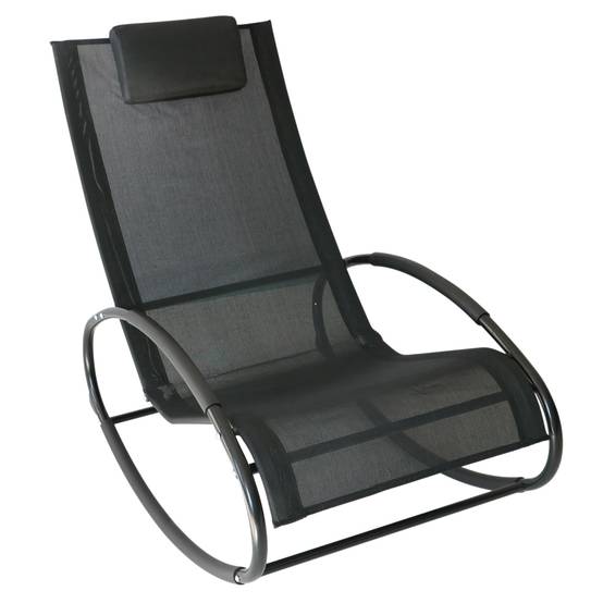 Chaise longue de jardin zéro gravité, rocking-chair avec coussin et tissu respirant, 105x62x88cm, noire - Image 2