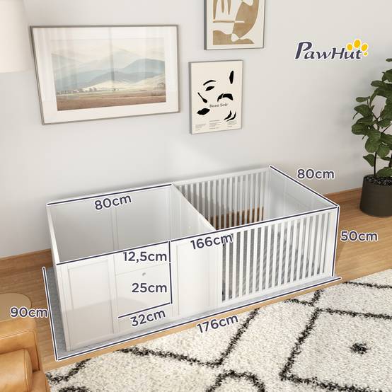 Caisse de mise bas et enclos MDF blanc 166.0 x 80.0 x 50.0 cm - PANGIVO - Image 3