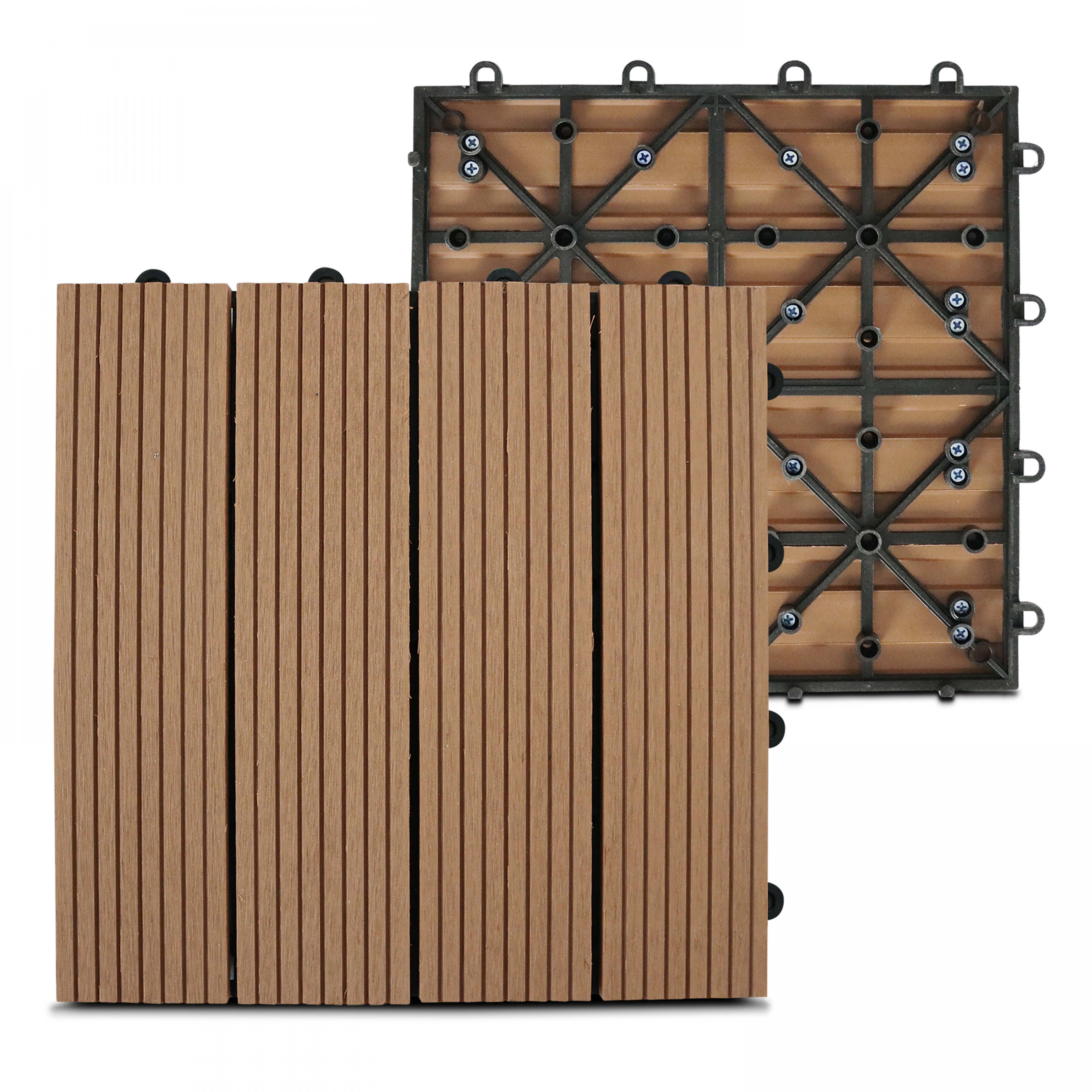 Oviala - Lot de 96 dalles clipsables bois synthétique marron Padang - Oviala - Image 3