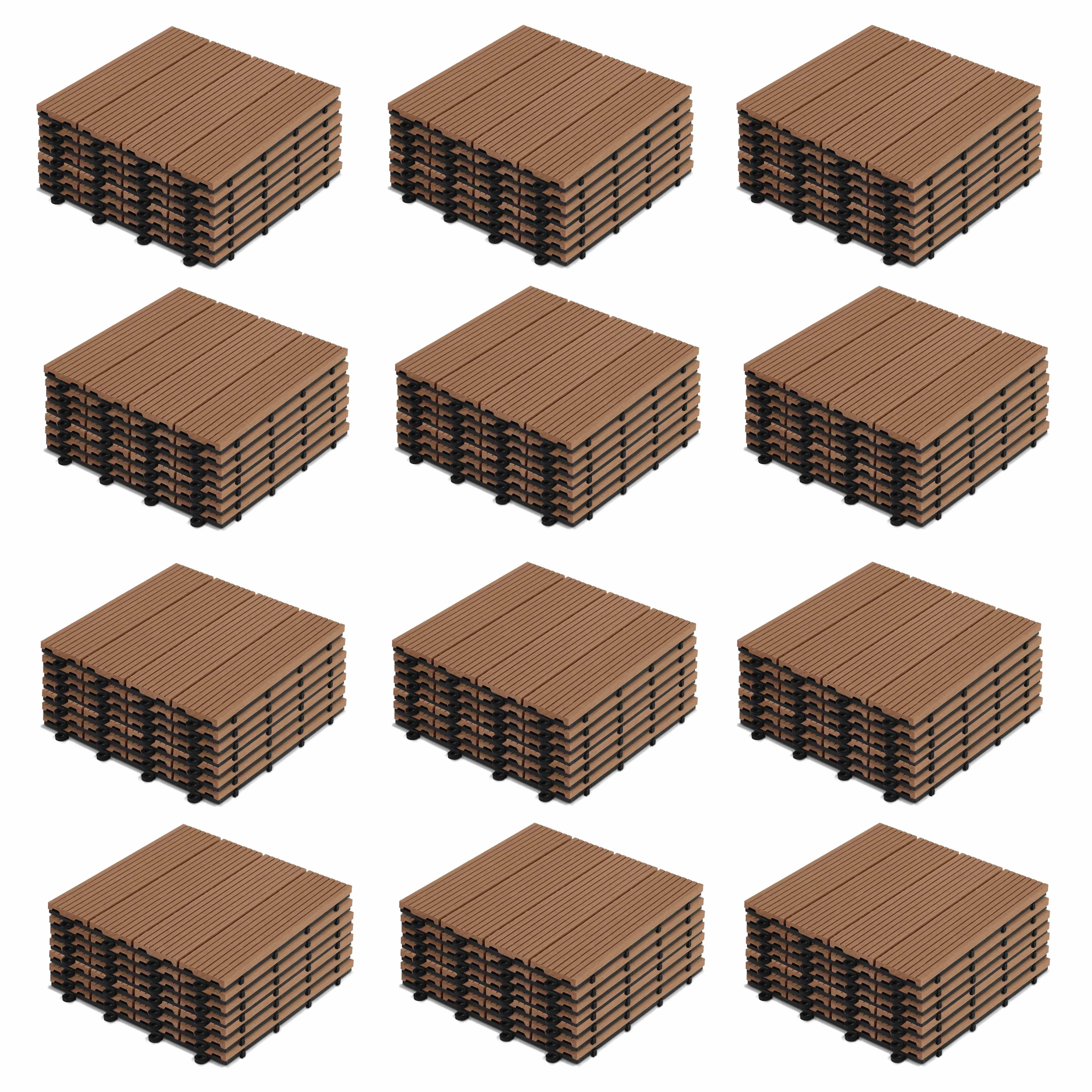 Oviala - Lot de 96 dalles clipsables bois synthétique marron Padang - Oviala - Image 1