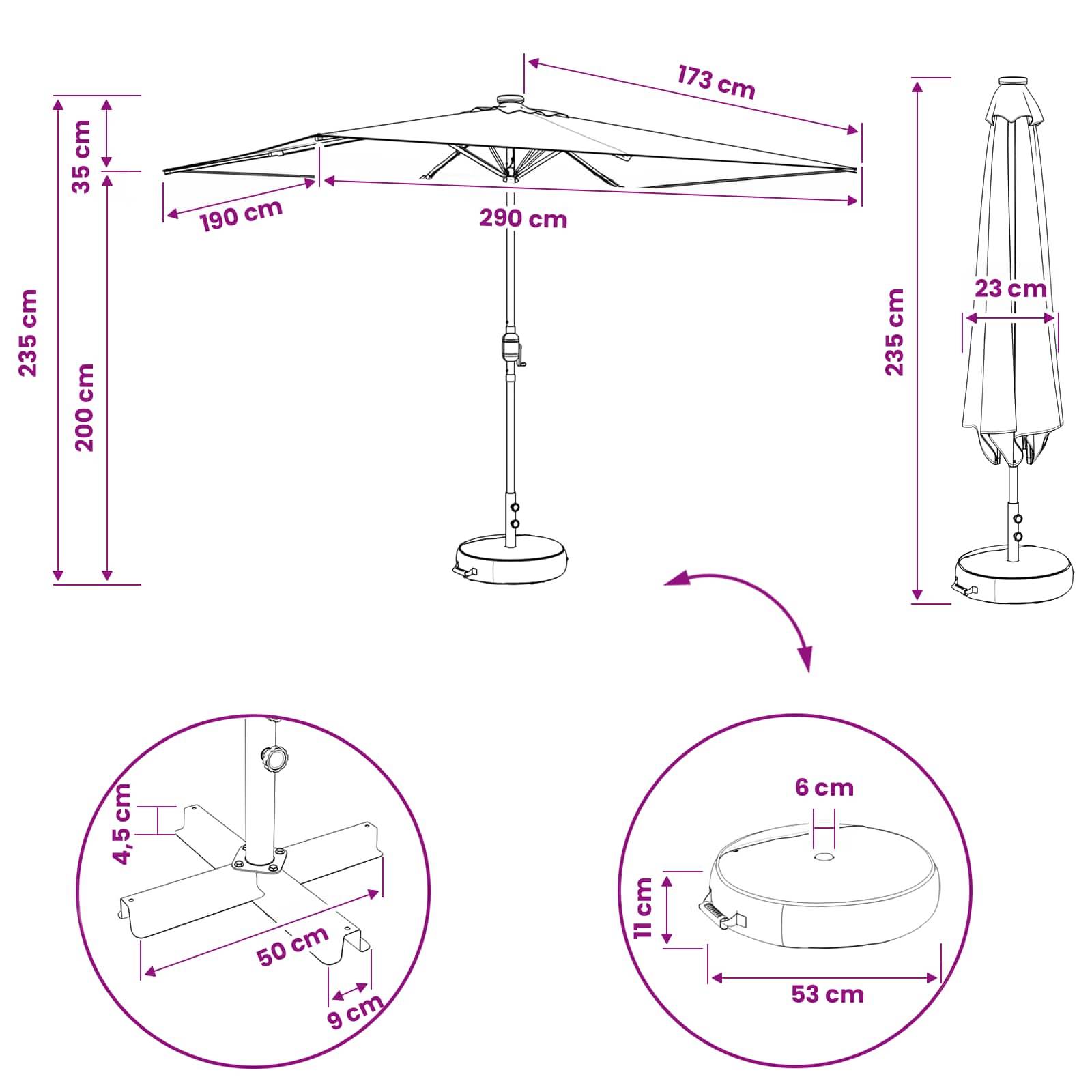 Parasol de jardin polyester bleu et blanc 290 x 190 x 235 cm - PANGIVO - Image 8