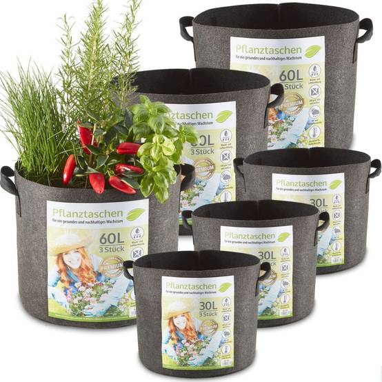 Sac de plantations lot de 6 en tissu non tissé Sac à plantes 30L et 60L réutilisable - Image 1