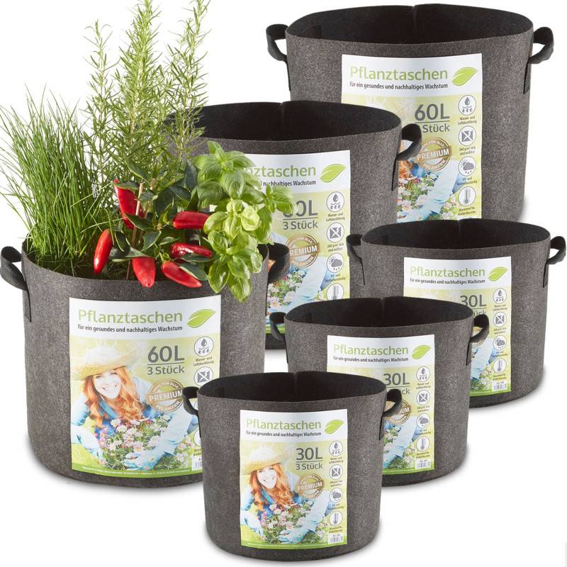 Sac de plantations lot de 6 en tissu non tissé Sac à plantes 30L et 60L réutilisable - Image 1