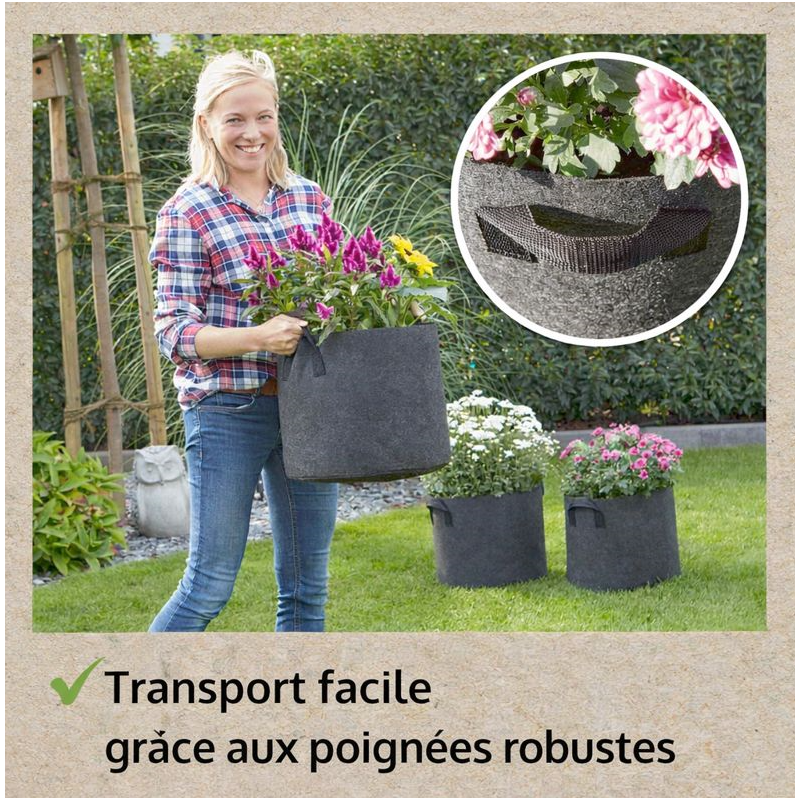 Sac de plantations lot de 6 en tissu non tissé Sac à plantes 30L et 60L réutilisable - Image 5