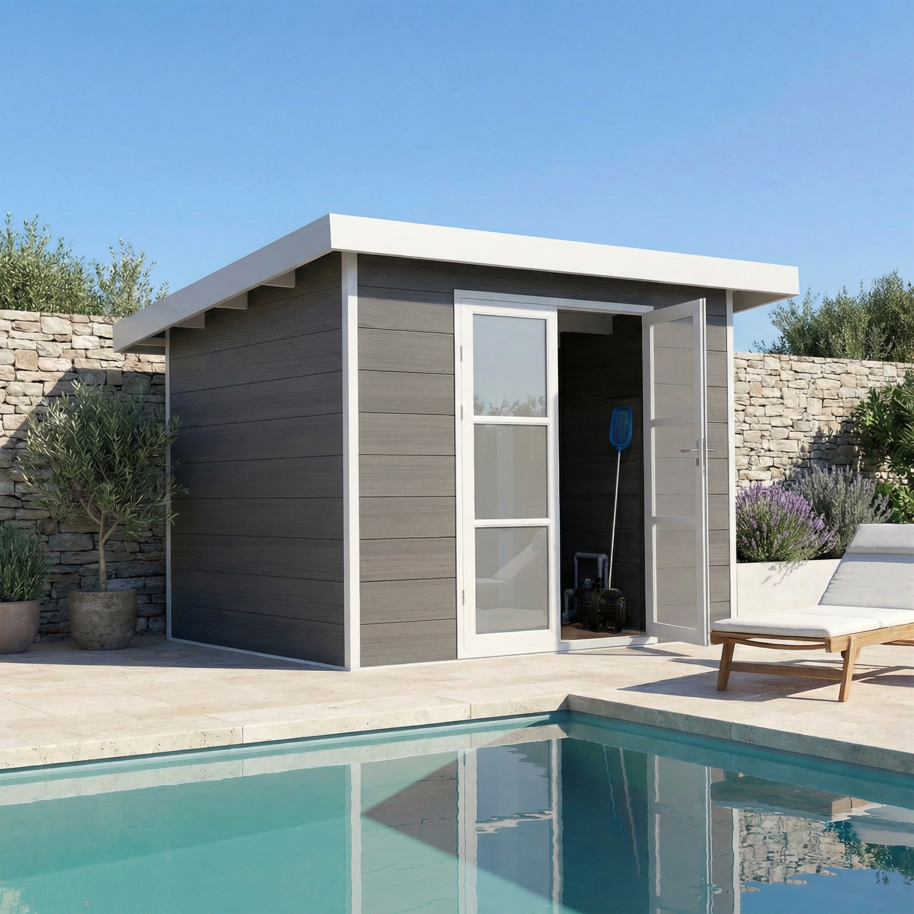 Abri de Jardin Composite ALMA - 7m2 - Gris/blanc - Cabane de jardin