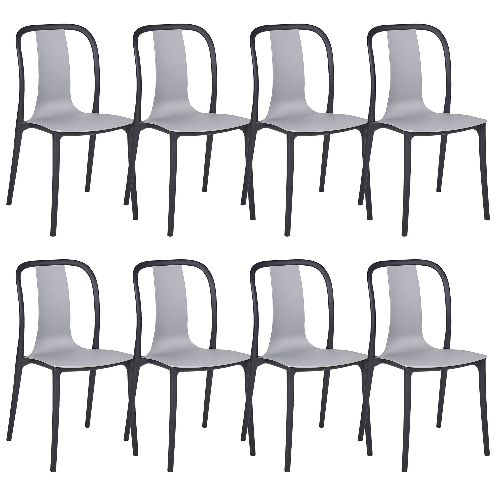 Beliani - Lot de 8 Chaises de Jardin en Plastique Gris et Noir Intérieur Extérieur Style Moderne - Image 1