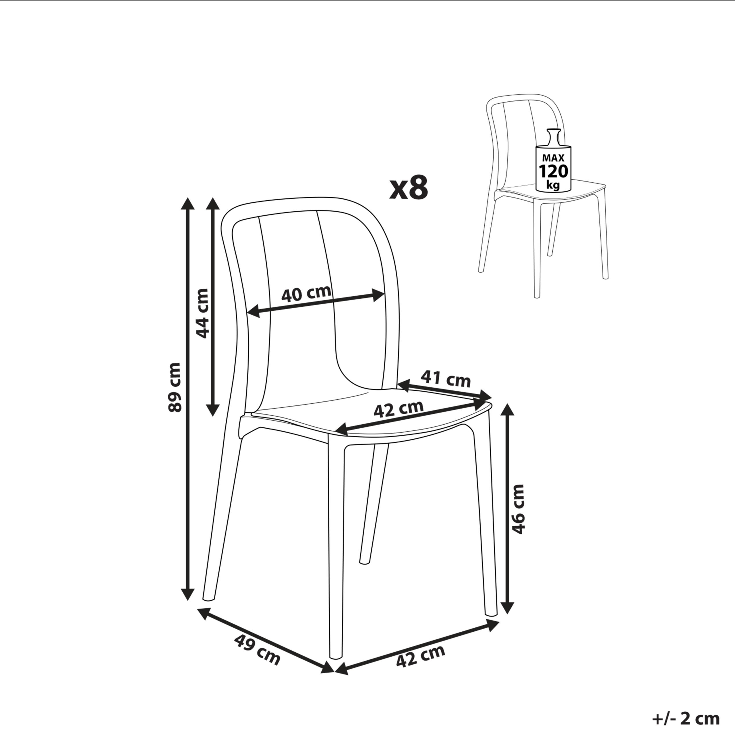 Beliani - Lot de 8 Chaises de Jardin en Plastique Gris et Noir Intérieur Extérieur Style Moderne - Image 3