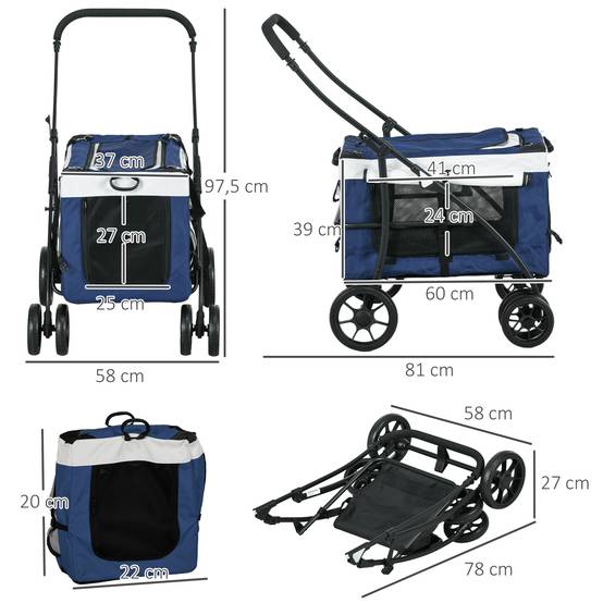 Poussette pour animaux, polyester, bleu, 81 x 58 x 97.5 cm - PANGIVO - Image 3