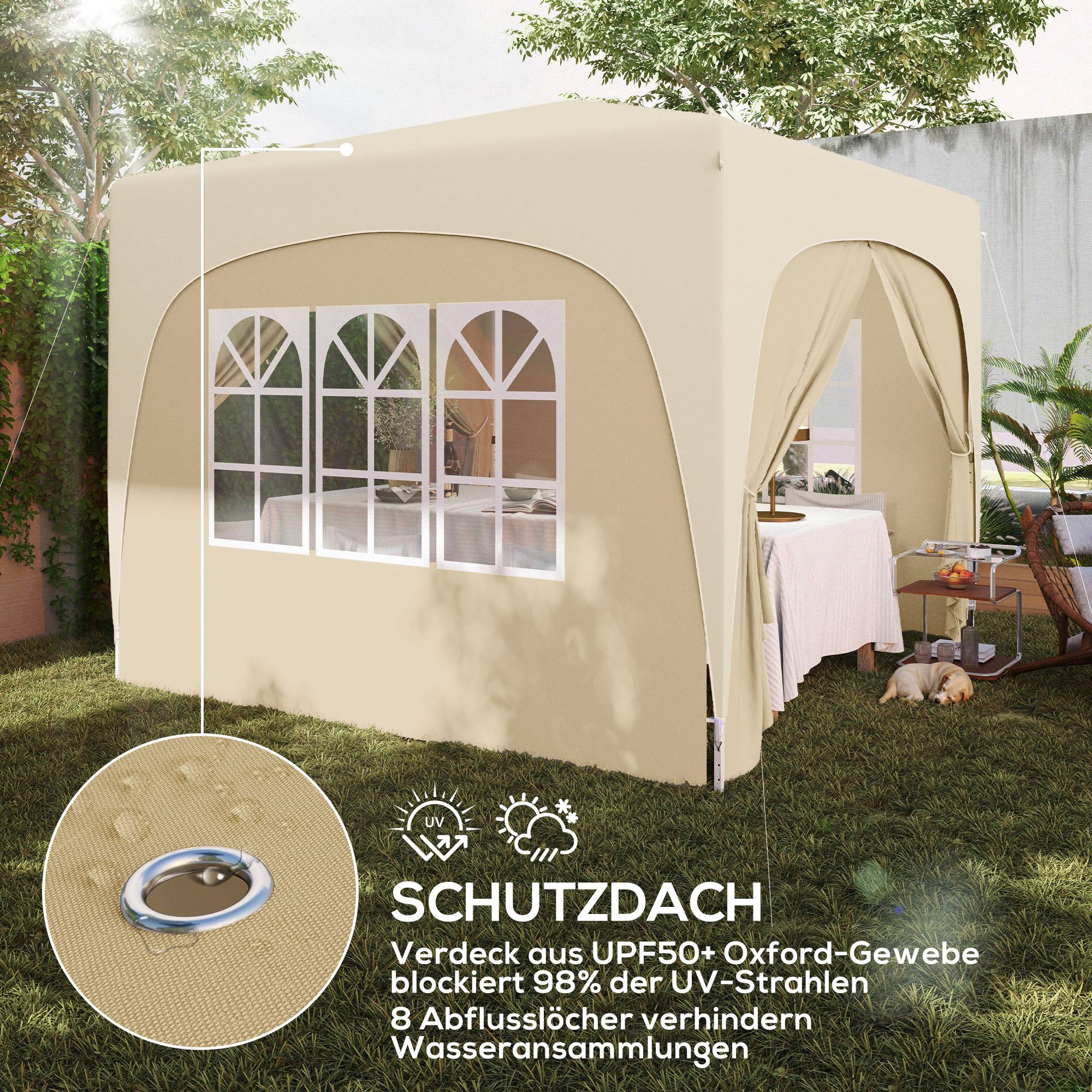 Tonnelle pliante en métal pour réception abri pop-up avec parois réglable 3x3m Sable - ComfortXL Outdoor Living - Image 8