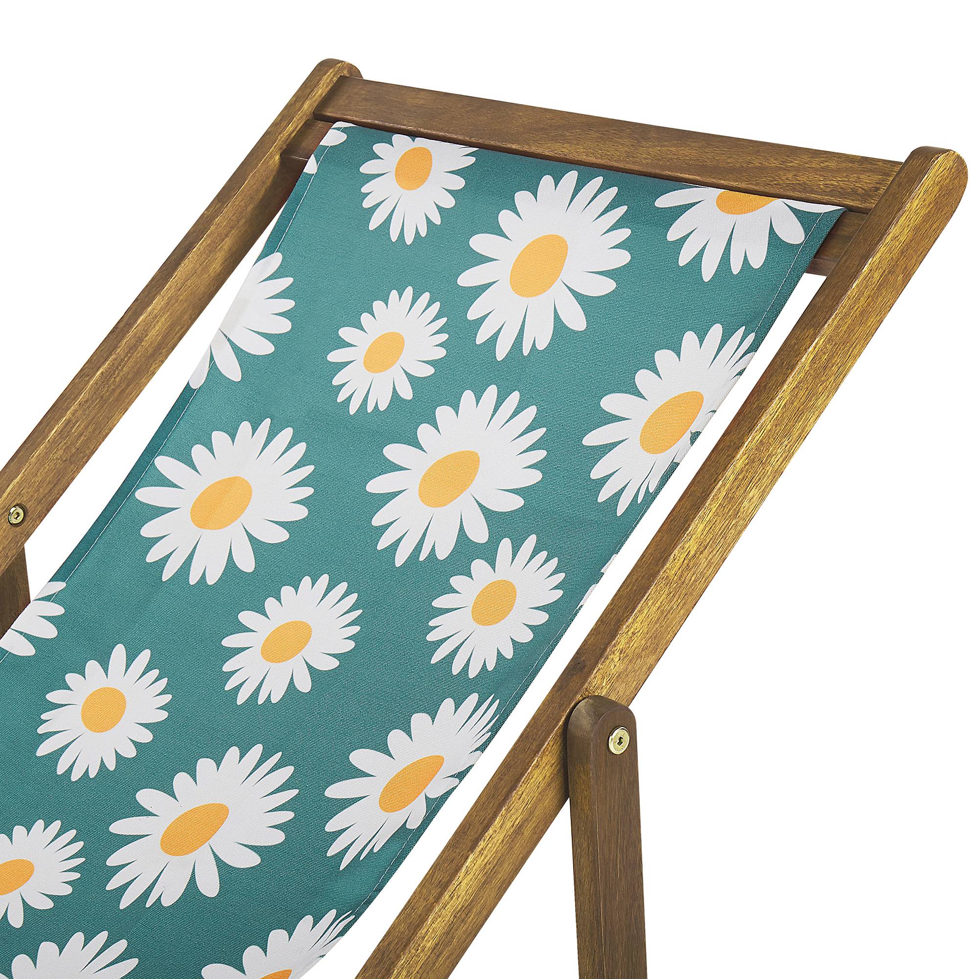 Beliani - 2 Transats Chiliennes Pliantes et Réglables en Bois d'Acacia Clair et Textile Motif Paquerettes avec Toiles de Remplacement - Image 5