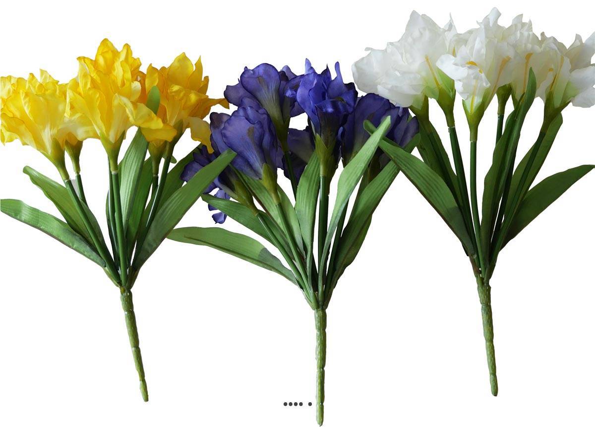 Artificielles - Bouquet d'Iris facticeS 7 fleurs et 7 feuilles H28cm superbe Jaune - couleur: Jaune - Image 3