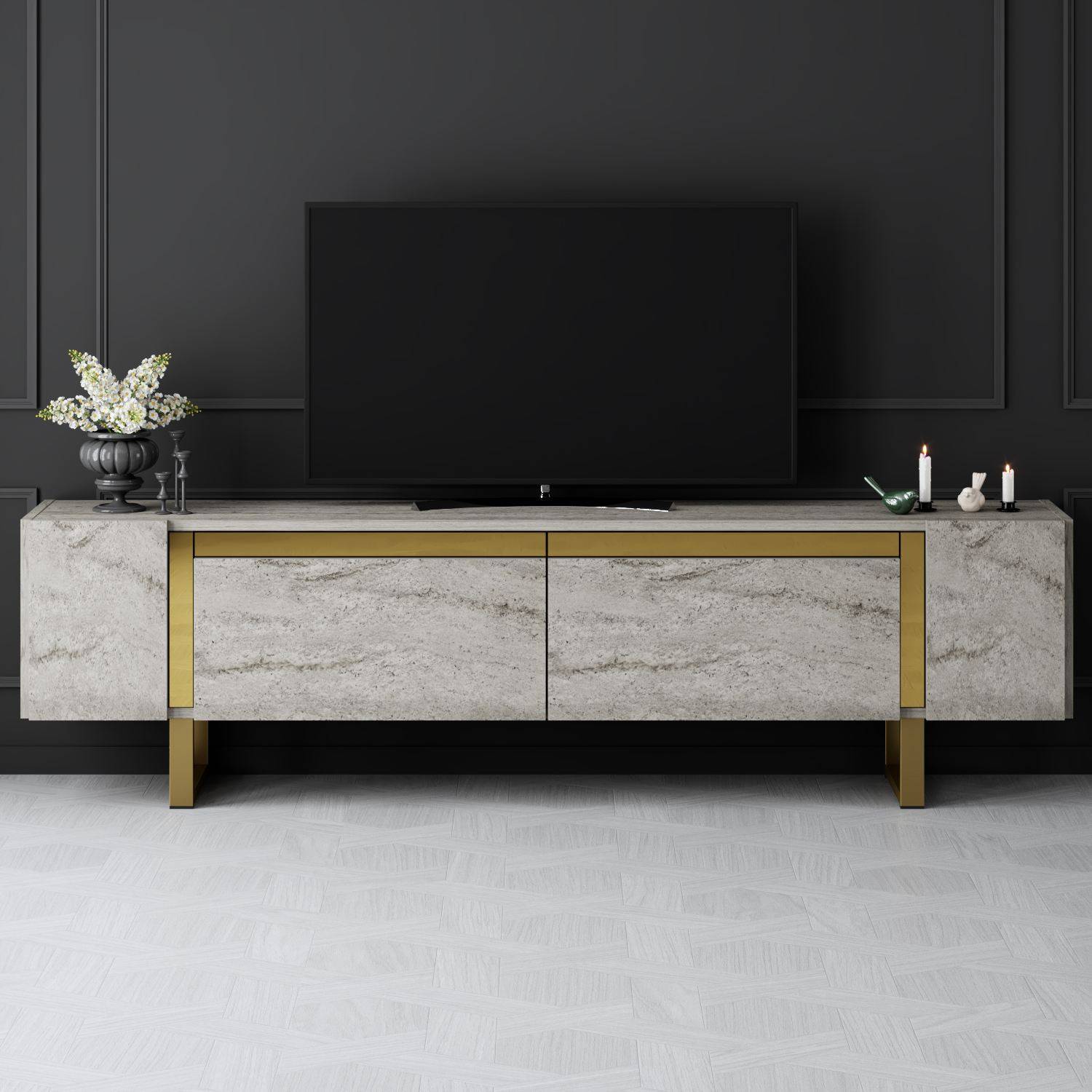 Habitat Et Jardin - Meuble Tv En Bois "yildiz" - 180 X 30 X 50 Cm - Travertinor -hanah Home - Image 3