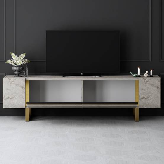 Habitat Et Jardin - Meuble Tv En Bois "yildiz" - 180 X 30 X 50 Cm - Travertinor -hanah Home - Image 4