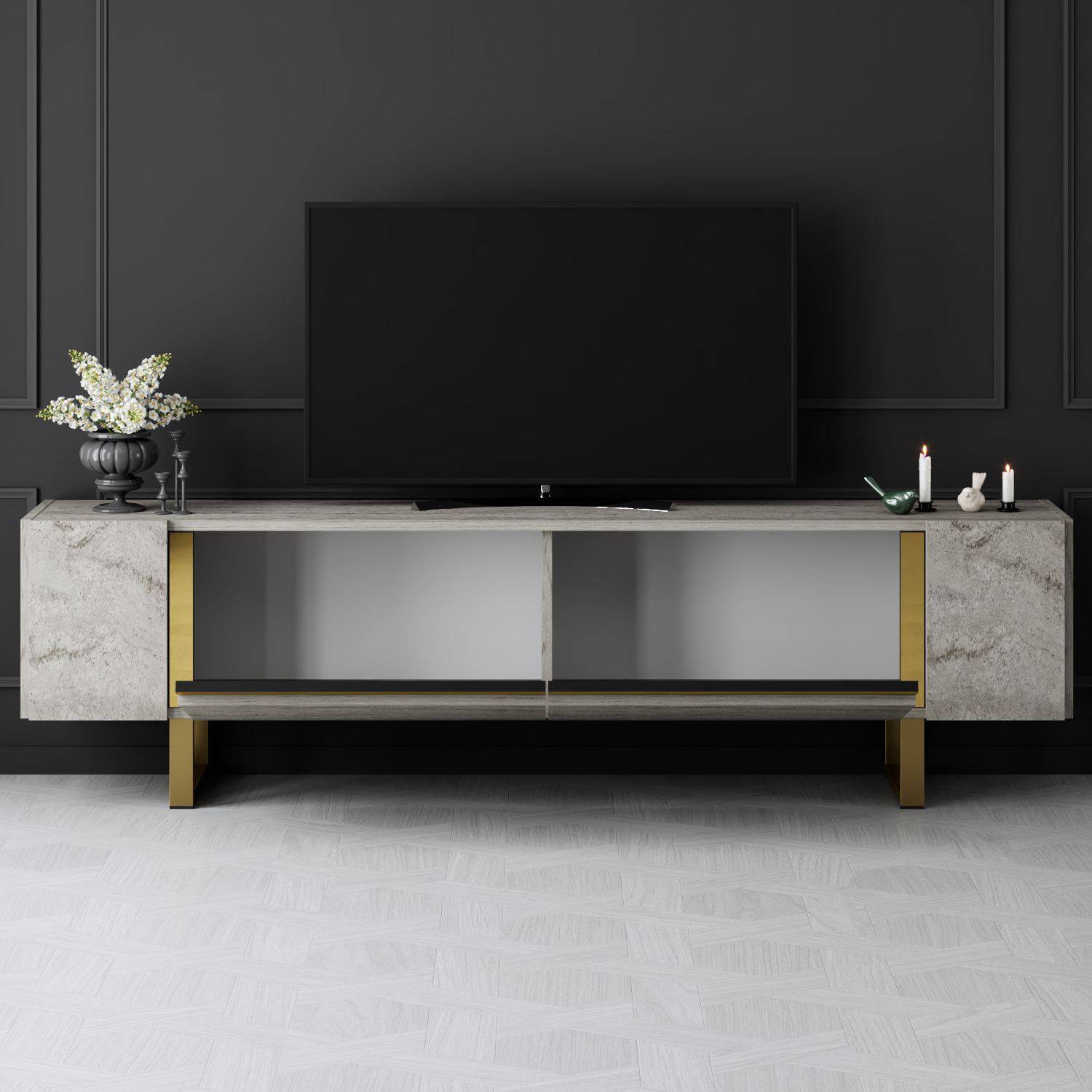 Habitat Et Jardin - Meuble Tv En Bois "yildiz" - 180 X 30 X 50 Cm - Travertinor -hanah Home - Image 4