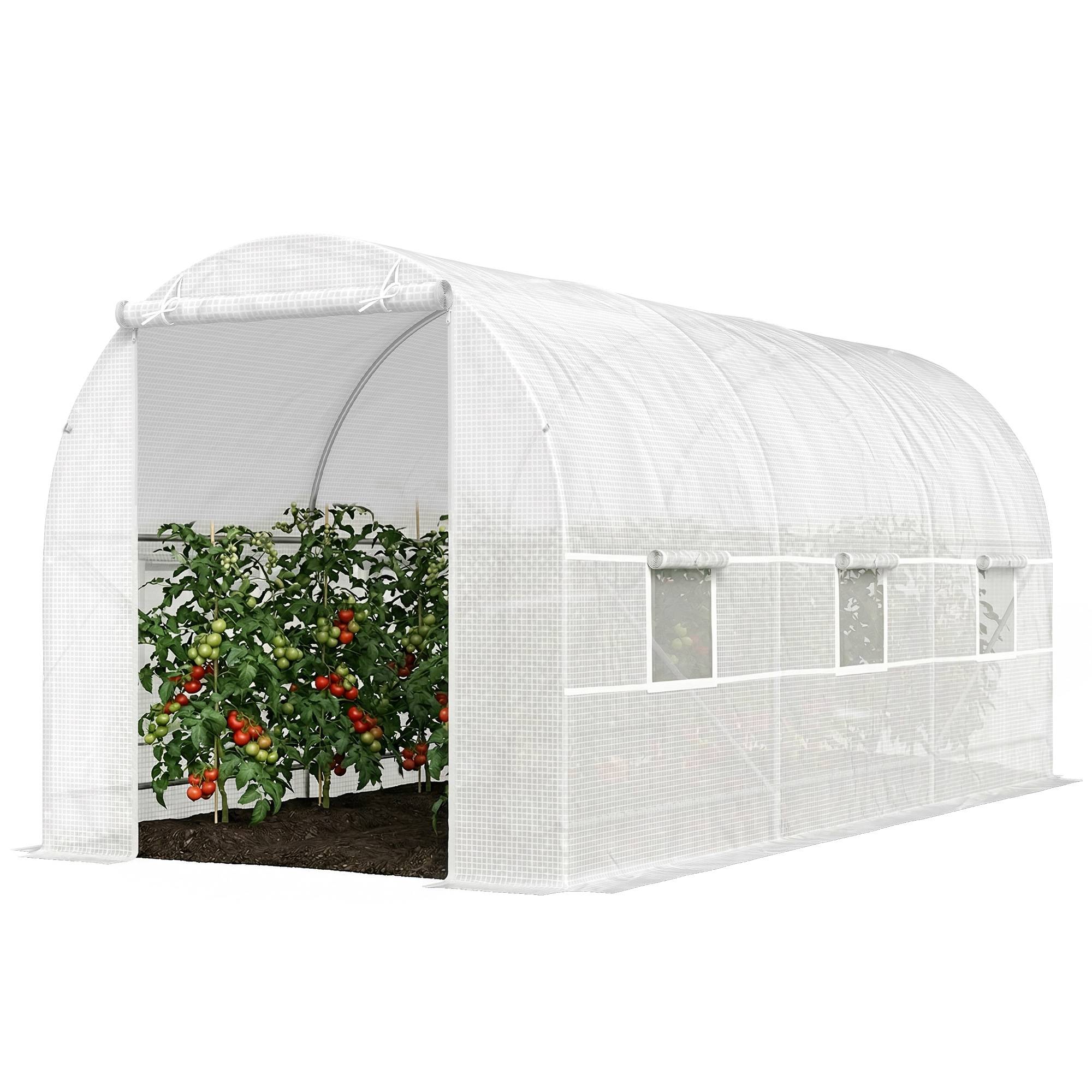 Serre tunnel de jardin 9m², serre de jardin tunnel avec porte et 6 fenêtres, bâche PE 140 g/m² 445 x 200 x 200 cm blanc - Image 2