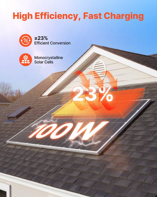 VEVOR Panneau Solaire Monocristallin Module Photovoltaïque 100 W Rendement 23 % - Image 2